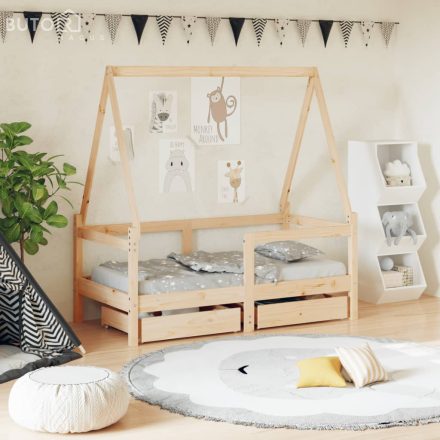 vidaXL tömör fenyőfa gyerekágykeret fiókokkal 70 x 140 cm