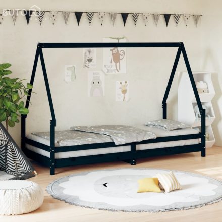 vidaXL fekete tömör fenyőfa gyerekágykeret 80 x 200 cm