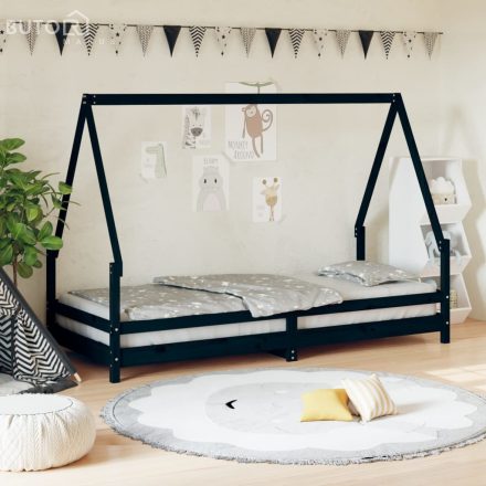 vidaXL fekete tömör fenyőfa gyerekágykeret 90 x 200 cm