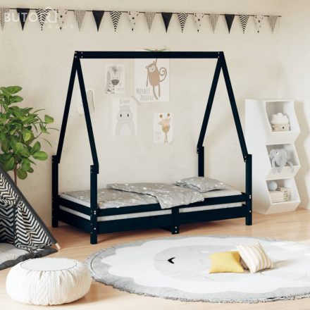 vidaXL fekete tömör fenyőfa gyerekágykeret 70 x 140 cm