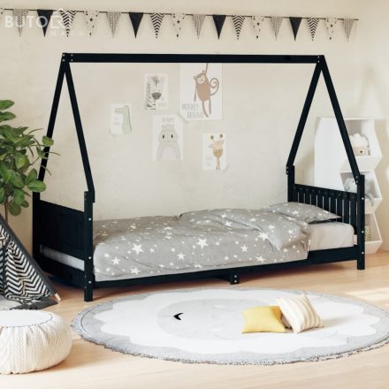 vidaXL fekete tömör fenyőfa gyerekágykeret 80 x 200 cm
