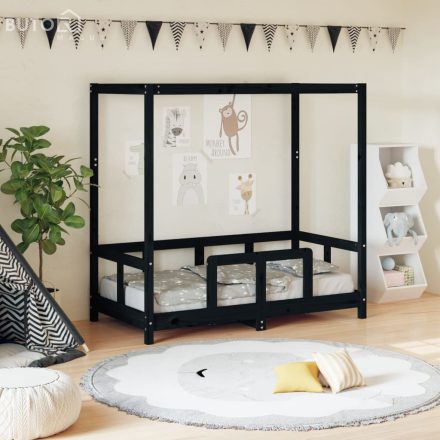 vidaXL fekete tömör fenyőfa gyerekágykeret 70 x 140 cm