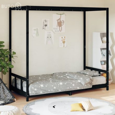 vidaXL fekete tömör fenyőfa gyerekágykeret 90 x 190 cm