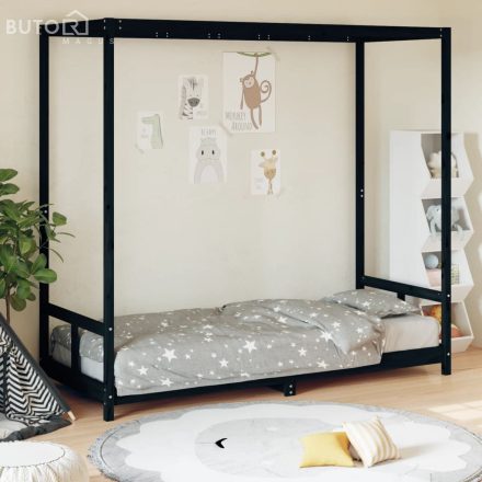 vidaXL fekete tömör fenyőfa gyerekágykeret 80 x 200 cm