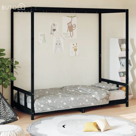 vidaXL fekete tömör fenyőfa gyerekágykeret 90 x 200 cm