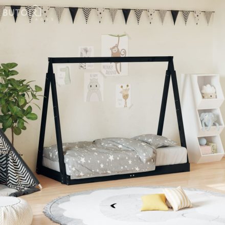 vidaXL fekete tömör fenyőfa gyerekágykeret 70 x 140 cm
