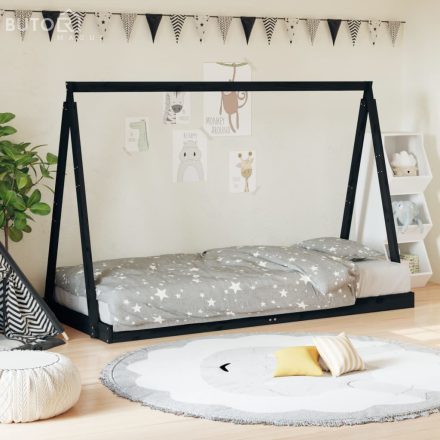 vidaXL fekete tömör fenyőfa gyerekágykeret 90 x 190 cm