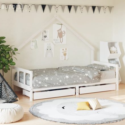 vidaXL fehér tömör fenyőfa gyerekágy keret fiókkal 90x190 cm