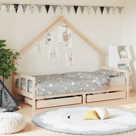 vidaXL tömör fenyőfa gyerekágykeret fiókokkal 90 x 200 cm