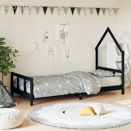 vidaXL fekete tömör fenyőfa gyerekágykeret 90 x 190 cm