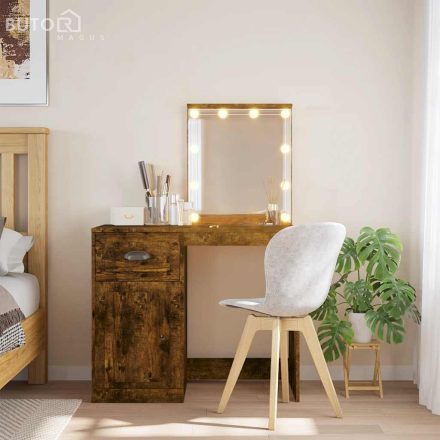 vidaXL füstös tölgy színű fésülködőasztal LED-lámpákkal 90x42x132,5 cm