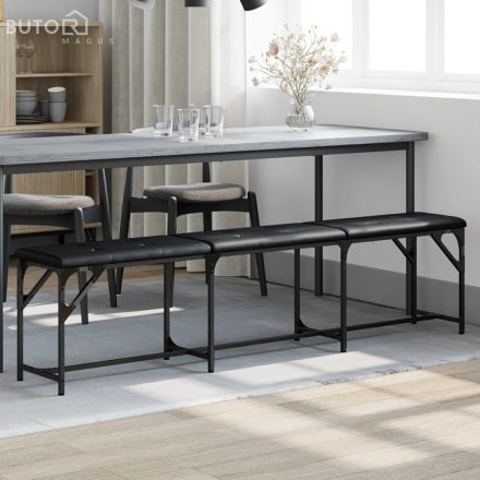 vidaXL fekete acél és műbőr étkezőpad 186 x 32 x 45 cm