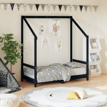 vidaXL fekete tömör fenyőfa gyerekágykeret 70 x 140 cm