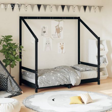 vidaXL fekete tömör fenyőfa gyerekágykeret 80 x 160 cm