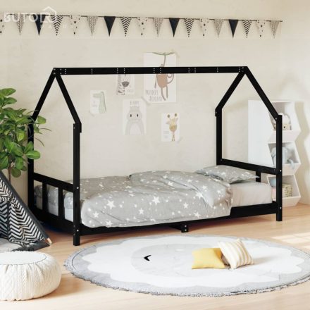 vidaXL fekete tömör fenyőfa gyerekágykeret 90 x 190 cm