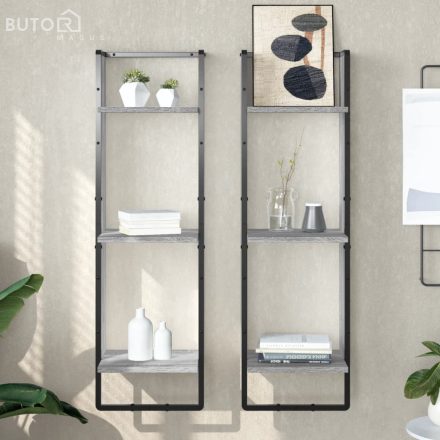 vidaXL 3 szintes szürke sonoma színű szerelt fa fali polc 30x25x100 cm
