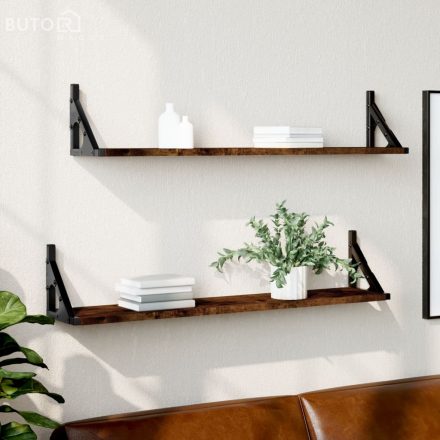vidaXL 2 db füstös tölgy színű szerelt fa fali polc 80 x 15 x 15,5 cm