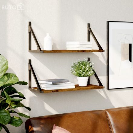 vidaXL 2 db füstös tölgy színű szerelt fa fali polc 60 x 25 x 25,5 cm