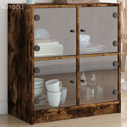 vidaXL füstös tölgy színű kisszekrény üvegajtókkal 68 x 37 x 75,5 cm