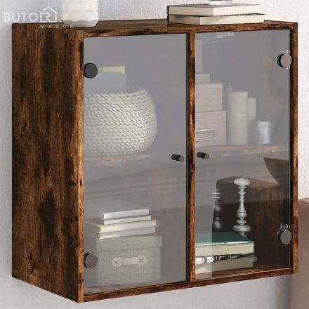 vidaXL füstös tölgyszínű faliszekrény üvegajtókkal 68 x 37 x 68,5 cm