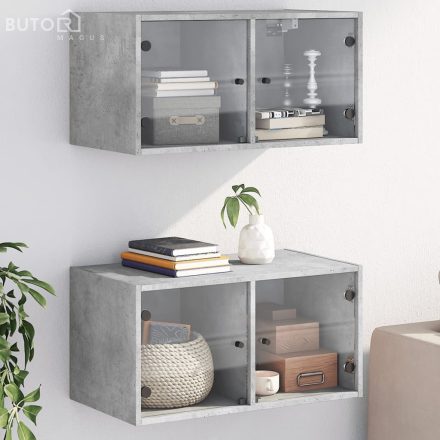 vidaXL 2 db betonszürke faliszekrény üvegajtókkal 68,5 x 37 x 35 cm