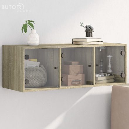 vidaXL sonoma-tölgyszínű faliszekrény üvegajtókkal 102 x 37 x 35 cm
