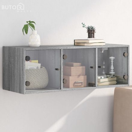 vidaXL szürke sonoma színű faliszekrény üvegajtókkal 102 x 37 x 35 cm