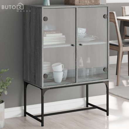 vidaXL szürke sonoma színű kisszekrény üvegajtókkal 69x37x100 cm