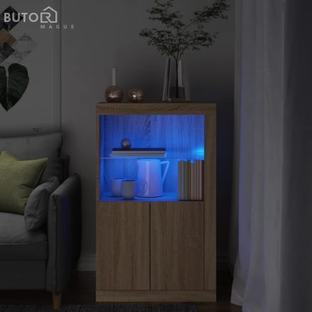 vidaXL sonoma tölgy színű szerelt fa tálalószekrény LED-világítással