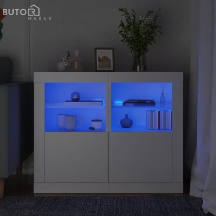 vidaXL 2 db fehér szerelt fa kisszekrény LED-fényekkel