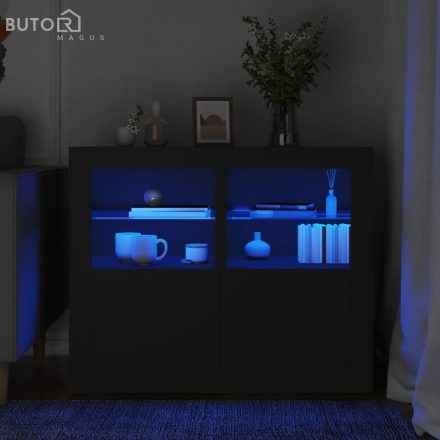 vidaXL 2 db fekete szerelt fa kisszekrény LED-fényekkel