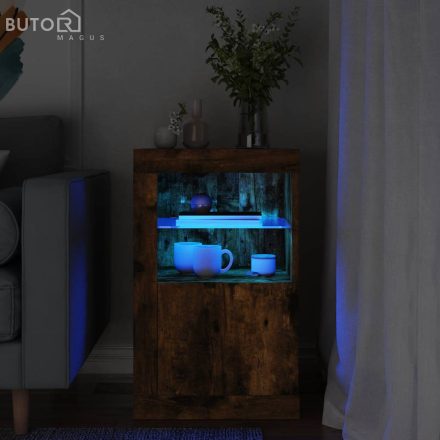 vidaXL füstös tölgy színű szerelt fa tálalószekrény LED-világítással