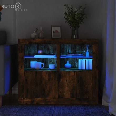 vidaXL 2 db füstös tölgy színű szerelt fa kisszekrény LED-fényekkel