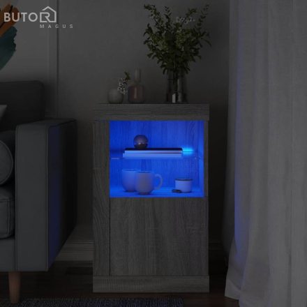 vidaXL szürke sonoma színű szerelt fa tálalószekrény LED-világítással