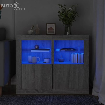 vidaXL 2 db szürke sonoma színű szerelt fa kisszekrény LED-ekkel