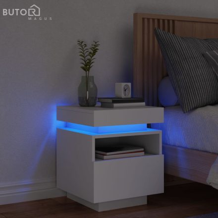 vidaXL fehér éjjeliszekrény LED-világítással 40 x 39 x 48,5 cm
