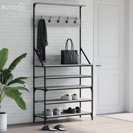 vidaXL szürke sonoma ruhafogas cipőpolccal 90 x 34 x 184 cm