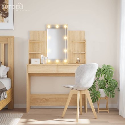vidaXL sonoma tölgy színű fésülködőasztal LED-lámpákkal 96x40x142 cm