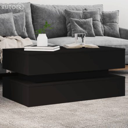 vidaXL fekete dohányzóasztal LED-lámpákkal 90x50x40 cm