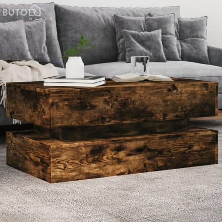 vidaXL füstös tölgy színű dohányzóasztal LED-lámpákkal 90x50x40 cm