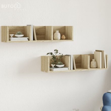 vidaXL 2 db sonoma tölgy színű szerelt fa faliszekrény 75x18x16,5 cm
