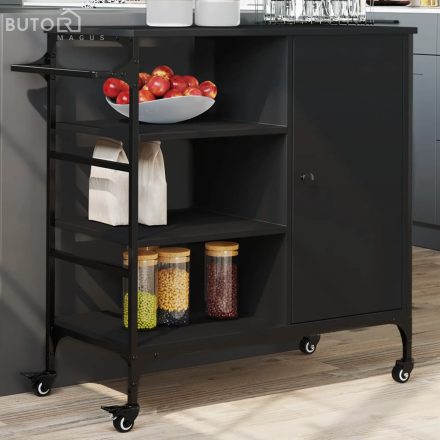 vidaXL fekete szerelt fa zsúrkocsi 87,5 x 38,5 x 84,5 cm
