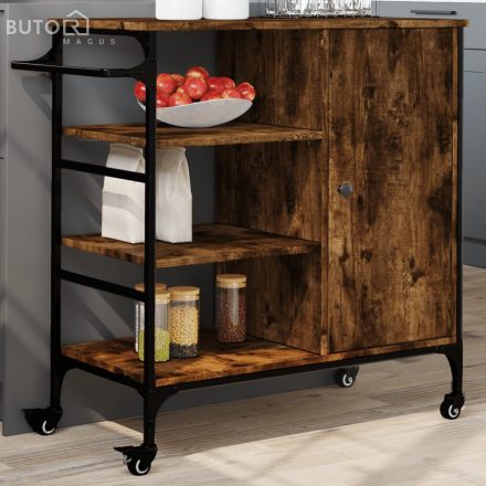 vidaXL füstös tölgy színű szerelt fa zsúrkocsi 87,5 x 38,5 x 84,5 cm