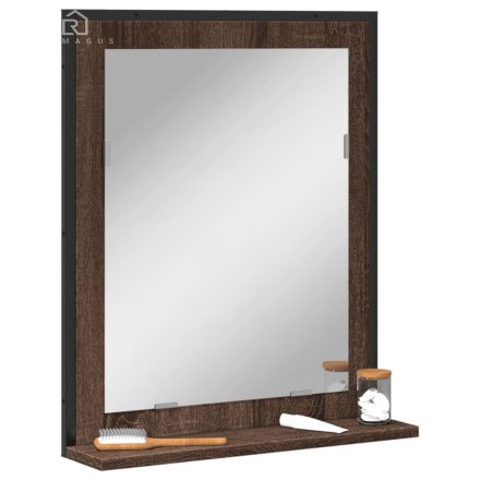 vidaXL barna tölgy szerelt fa fürdőszobai tükör polccal 50x12x60 cm