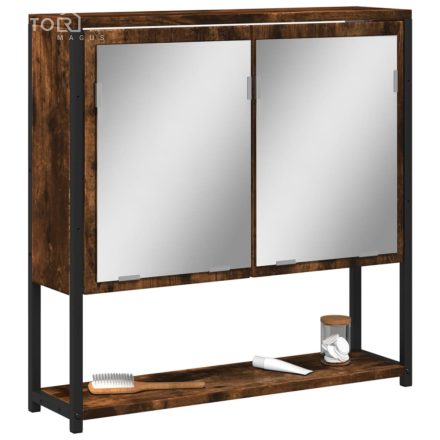 vidaXL füstölt tölgy szerelt fa tükrös fürdőszobaszekrény 60x16x60 cm