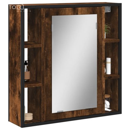 vidaXL füstölt tölgy szerelt fa tükrös fürdőszobaszekrény 60x16x60 cm