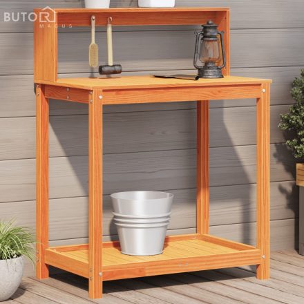 vidaXL barna tömör fenyőfa ültetőasztal polccal 82,5 x 50 x 109,5 cm
