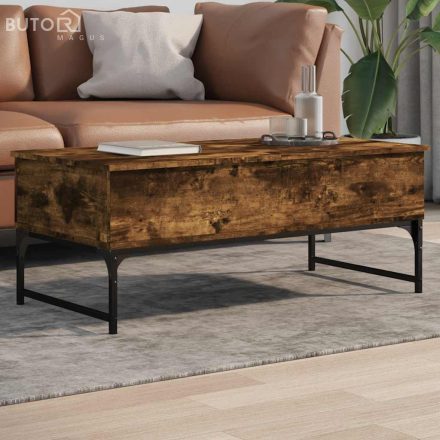 vidaXL füstös tölgy szerelt fa és fém dohányzóasztal 100 x 50 x 40 cm