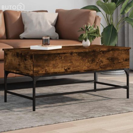 vidaXL füstös tölgy szerelt fa és fém dohányzóasztal 100 x 50 x 45 cm