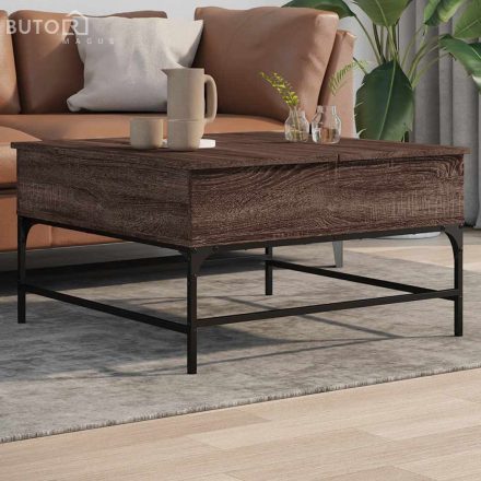vidaXL barna tölgyszínű szerelt fa és fém dohányzóasztal 80x80x45 cm